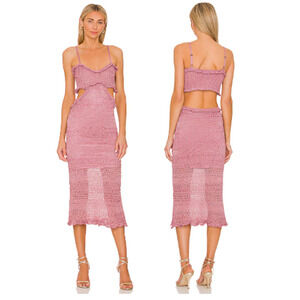 MISA Los Angeles Skye Metallic Cutout Midi A-Line Dress Rose Knit Womens Size XS